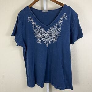 Xcit USA Y2K Rhinestone Top Womens Plus 1X V Neck Indigo Fairy Grunge Whimsigoth
